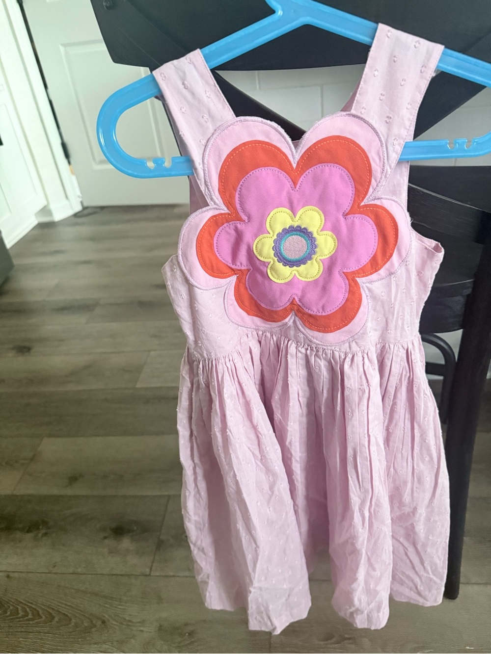 Mini Boden Pink Eyelet Dress with Colorful Flower Patch